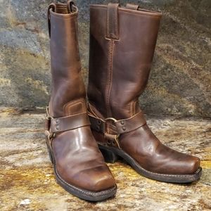Frye Dk Brown Leather Moto Harness Boots Sz 8 M